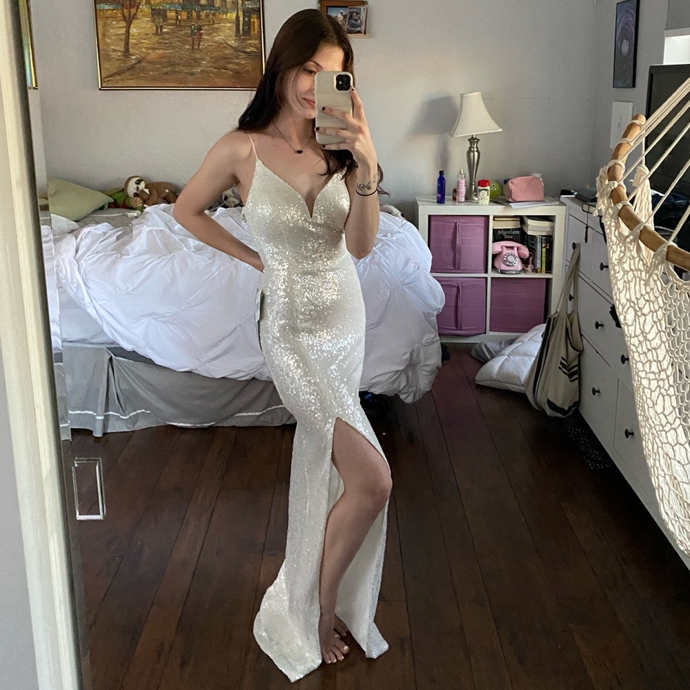 BRAND NEW White sequin prom dress! Size 4